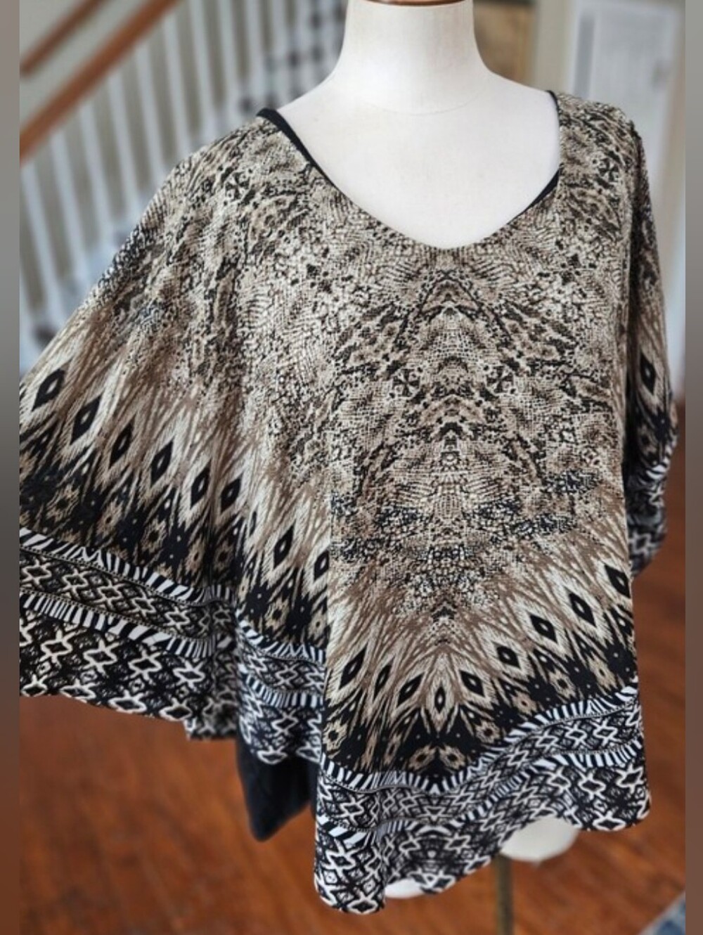 ✨️Ruby Rd. Women's Boho Printed Dolman Sleeve Top - Brown/Black - Sz. 3X